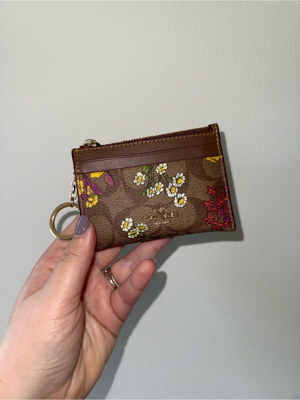 COACH Brown Floral Leather Card Case